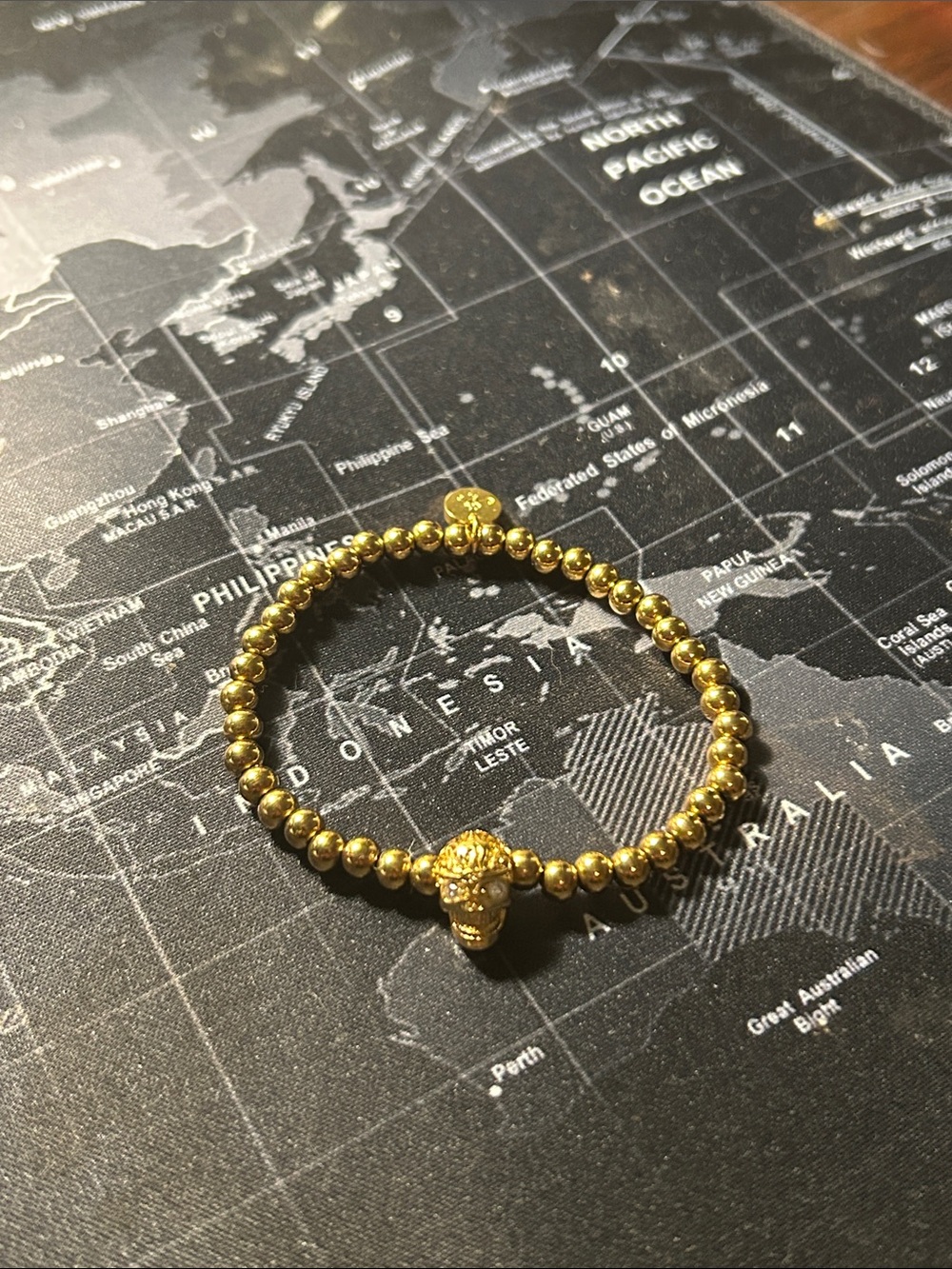 Joseph Nogucci Gold Beaded Skull Stretch Bracelet